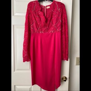 Pink V Neck With Lace Long Sleeve Short Dress